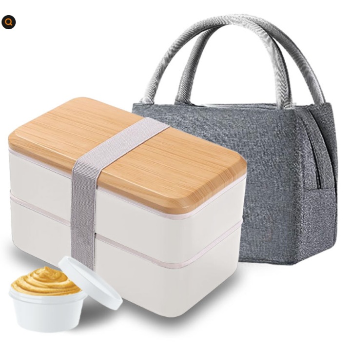 Felnőtt uzsonnás doboz, női Bento doboz, japán stílusú, egymásra rakható, 1200 ml, uzsonnás doboz ételrekesszel, téglalap alakú Bento doboz evőeszköz készlettel, szivárgásmentes, mikrohullámú sütőben használható (fehér)