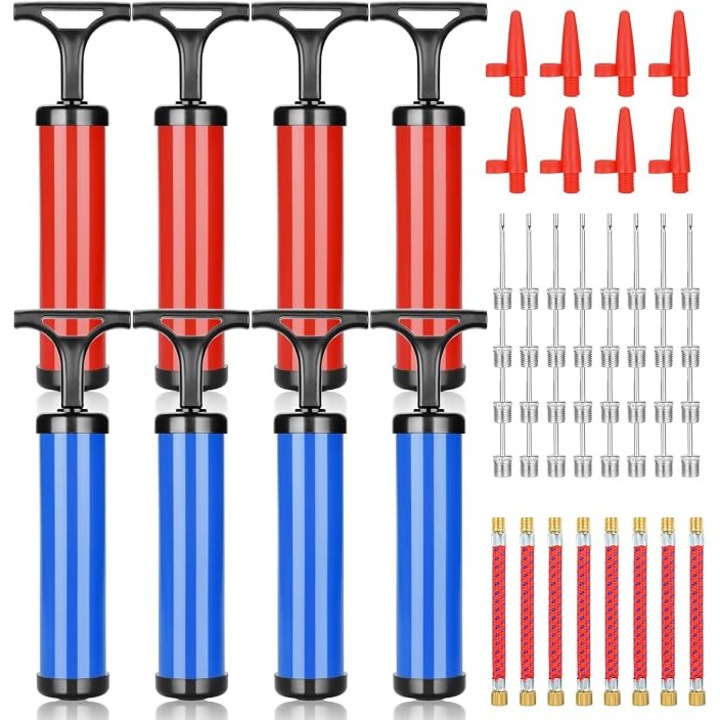 8 seturi de pompe cu minge, kit portabil de umflare a pompei cu aer manual cu ac, duza, furtun de extensie, accesorii pentru fotbal, baschet, fotbal, mingi sportive si alte dispozitive gonflabile