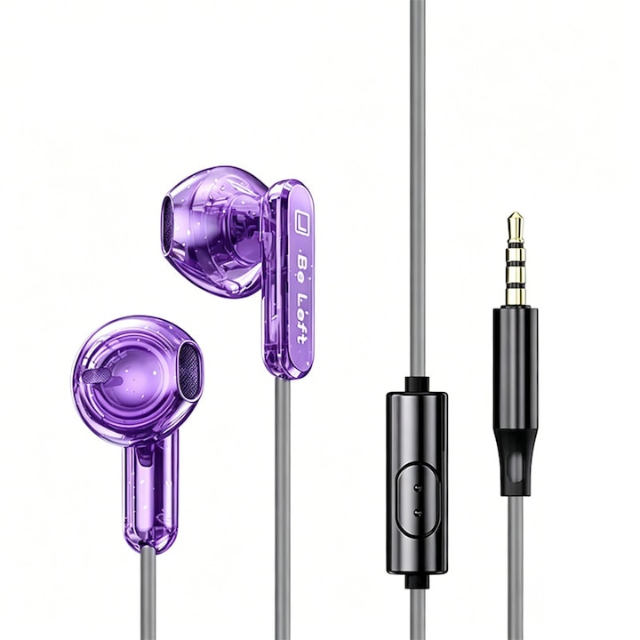 Casti cu fir transparente de inalta fidelitate, casti pentru jocuri, casti stilate, mufa de 3, 5 mm, violet