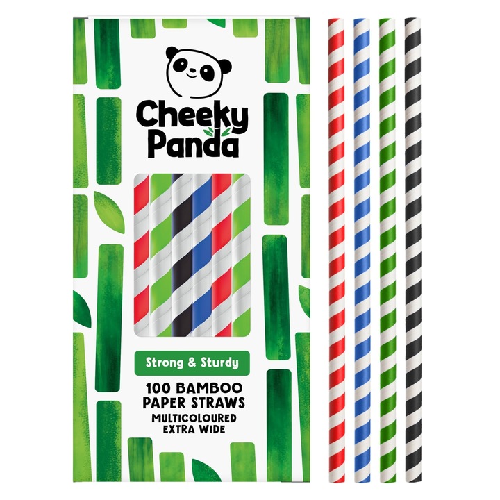 Cheeky Panda bambuszpapír szívószál, egyenes, lebomló, XL méret, 100 db, vegyes színek