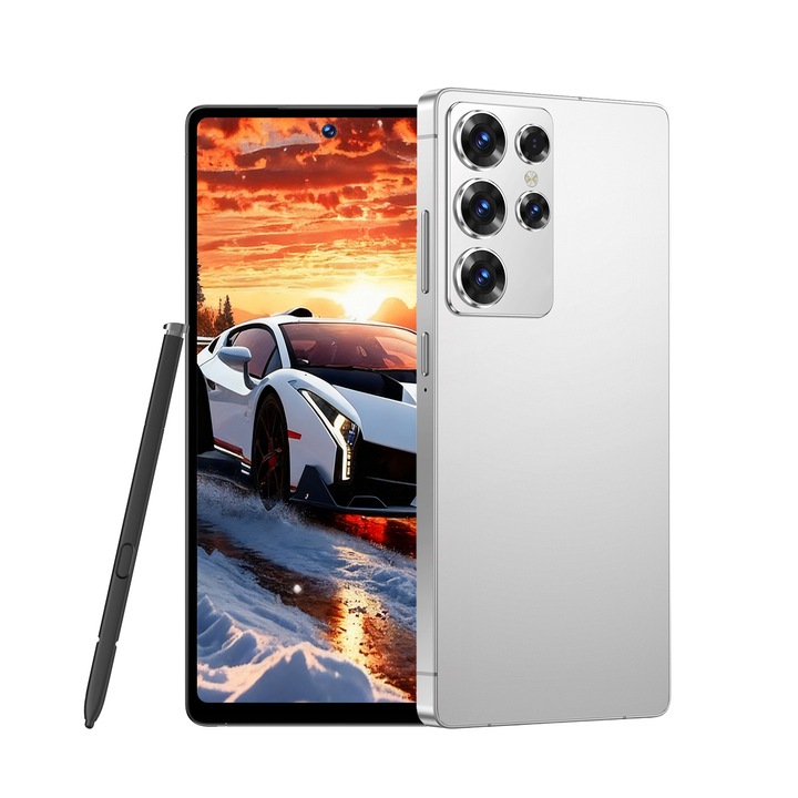 Telefon telefon mobil inteligent Deemi, C25 Ultra, 6.8inch, 8G RAM, 128GB, retea 2G 3G 4G, 3800mah, Alb argintiu