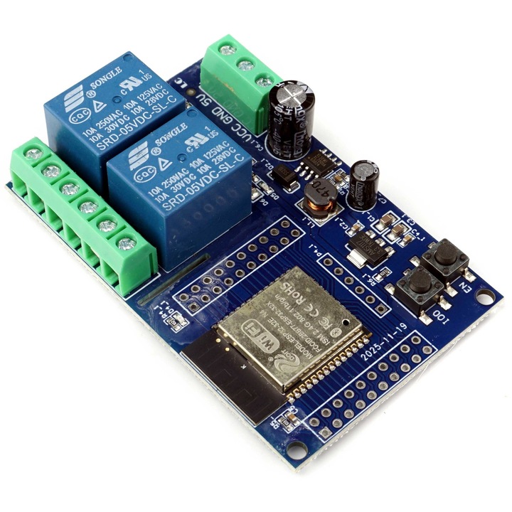 Microcontroler ESP32-32E cu releu 2CH, WiFi si Bluetooth, alimentare 7V-60V