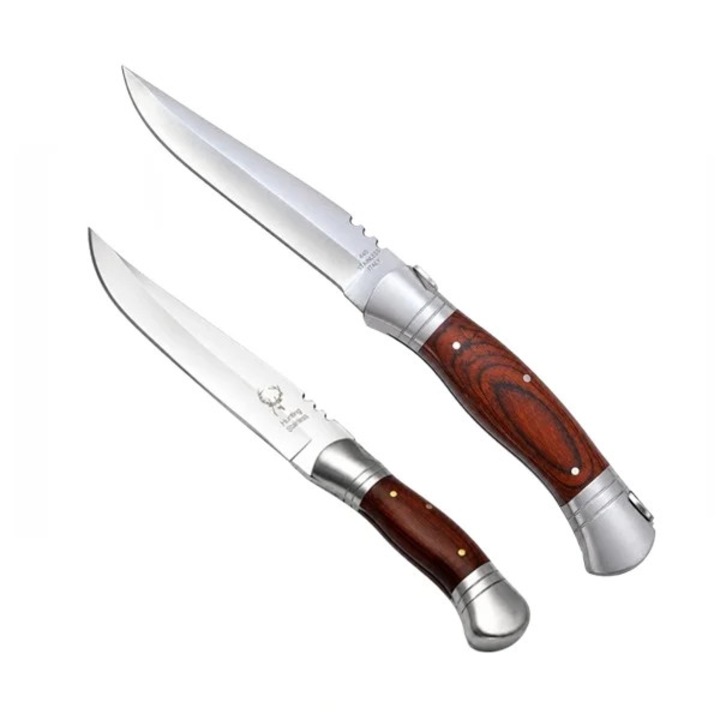 Set 2 Cutite Pliabile Outdoor, Otel Inoxidabil DEPOX®, maner lemn, 37 cm/28, 5 cm, maro