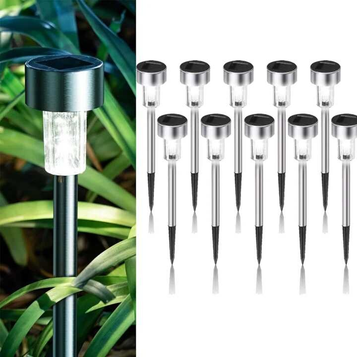 Inox rozsdamentes acél napelemes LED kerti lámpa 42, 2 cm prémium mintás búrával leszúrható szolár fém lámpa kültéri világítás KTM