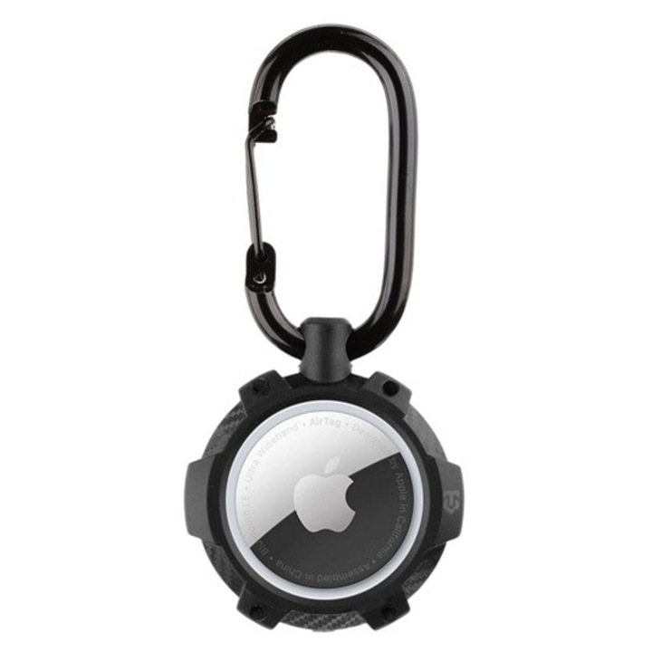 TACTICAL AIRTAG BEAM RUGGED 2.0 műanyag tok, extra ütésálló, karabíner, fekete, Apple AirTag