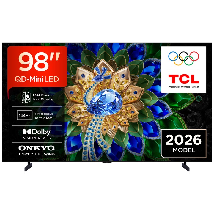 Televizor TCL MiniLed Wallpaper 98A400U, 248 cm, Smart Google TV, 4K Ultra HD, 144Hz, Clasa D (Model 2026)