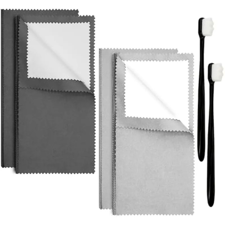Set curatare bijuterii 6 piese, lavete si perii, multicolor, compact