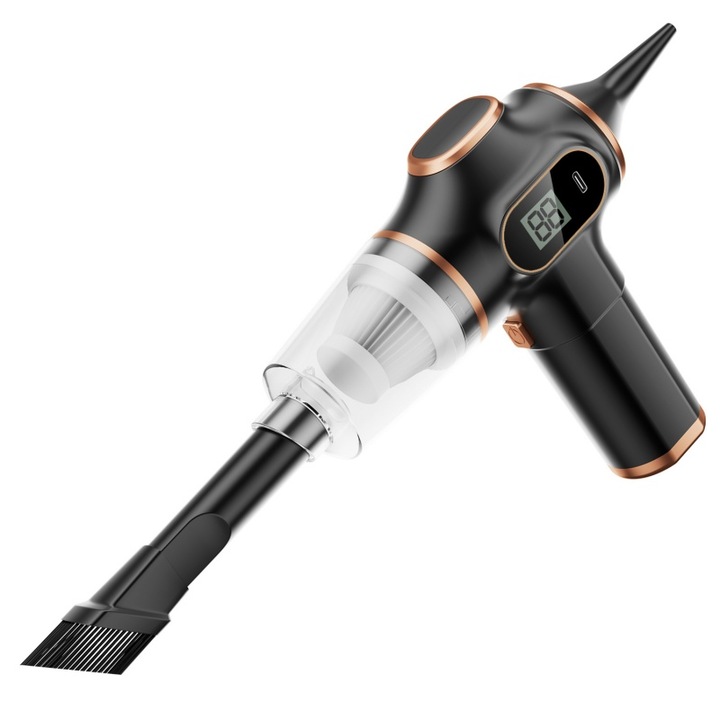 Hordozható porszívó, 1500 mA × 2, 5500 mbar, 65 W, 5 V, kézi, ORBER, kettős szívó- és fúvó funkcióval, vezeték nélküli, USB töltés, ABS, 20,5 × 18,4 × 7,5 cm, fekete
