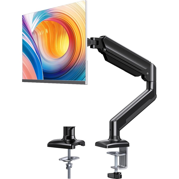 ErGear monitortartó, állítható kar 13–34", max. 10 kg, VESA 75x75/100x100 mm, asztalra szerelhető bilinccsel vagy átmenő rögzítéssel, 360°-os forgatás, -35°/+90° dőlésszög, ±90° elforgatás, 44,5 cm magasságállítás, gaming és irodai használatra, fekete