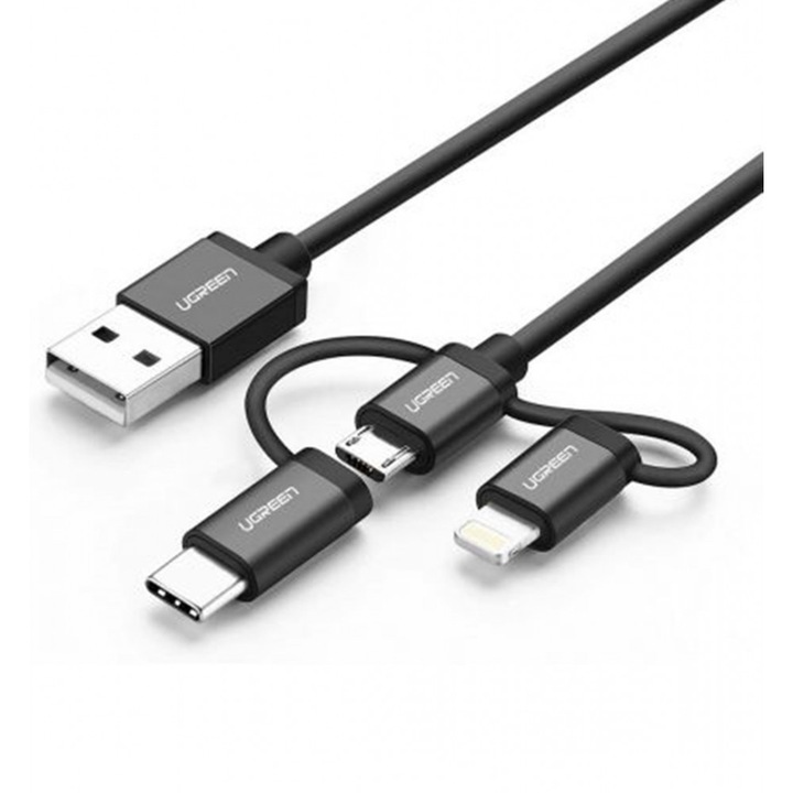 USB 2.0 A kábel Micro USB-hez és Lightning+C típushoz (3 az 1-ben)