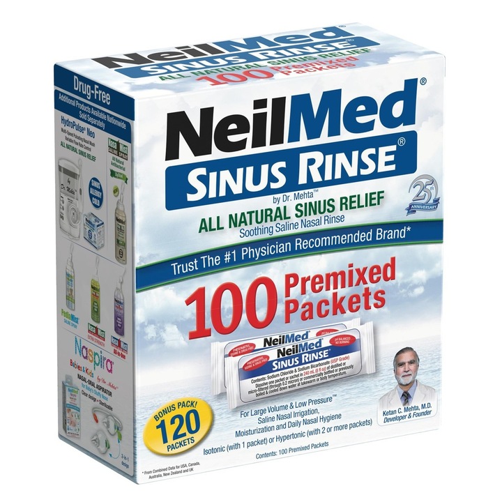 Plicuri saline pentru irigare nazala, NeilMed, Sinus Rinse Refill, Rezerve premixate, 100 bucati