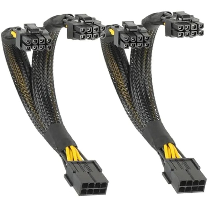 PCIe 8 tűsről dupla 8 tűsre tápkábel készlet, 22cm, fekete