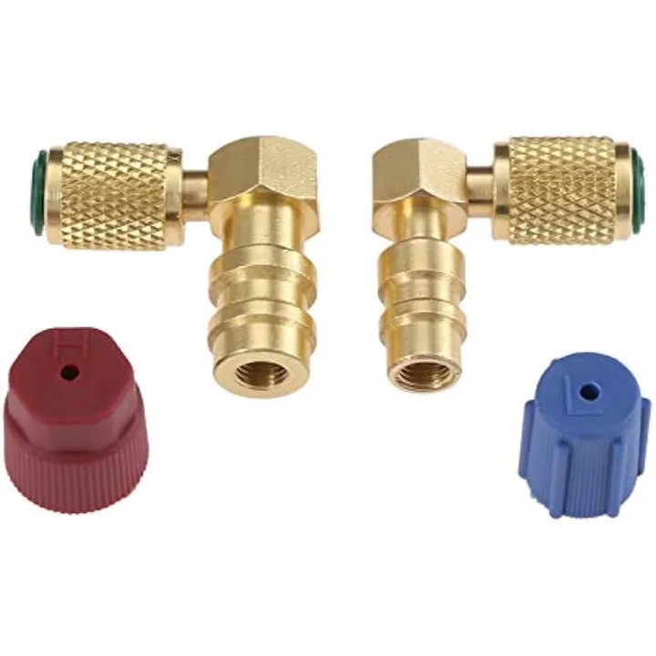 Adapter átalakító töltőport AC R12 R22-ről R134a-ra, 2 darabos készlet, réz, kék-piros, 13x16mm