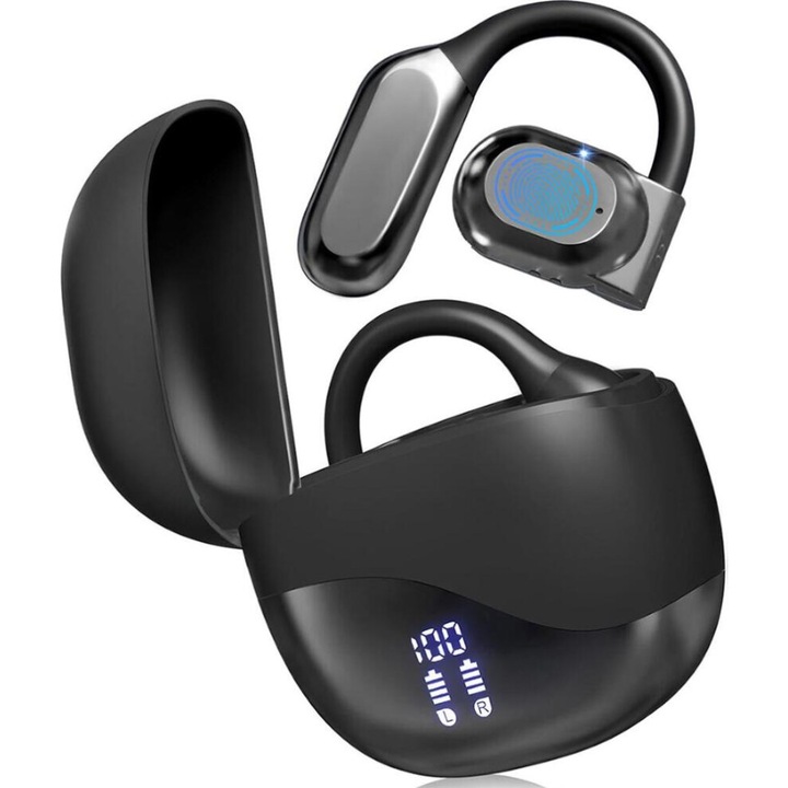 Vezeték nélküli fordító fülhallgató, 144 nyelv, Bluetooth, ergonomikus, fekete, univerzális