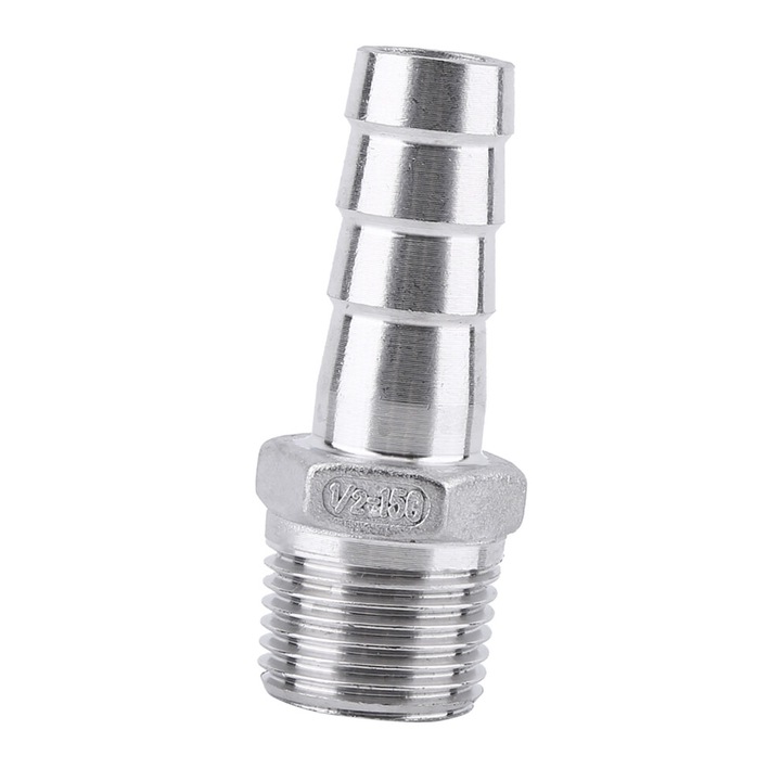 Conector furtun barba din otel inoxidabil 304, filet BSP 1/2x15mm