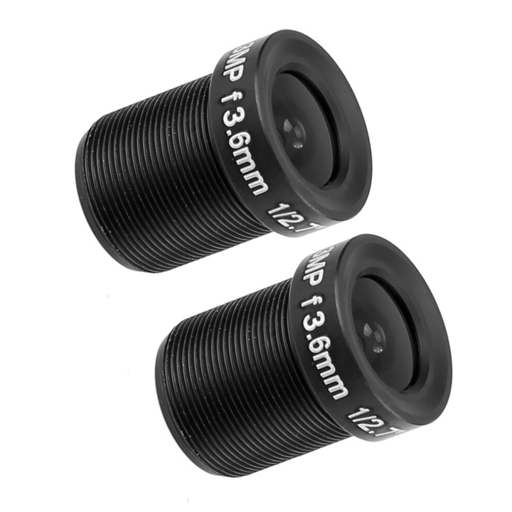 Set 2 lentile camera CCTV 3.6mm 3MP unghi larg, negru, 3.6mm