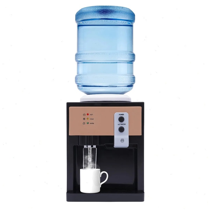 Asztali vízadagoló, Meleg és hideg vízhűtő, 3, 5/5/10/18, 9 L-es palackokhoz, 220V, 550W fűtés, 75W hűtés, Rozsdamentes acél bélés, 36x24x27 cm