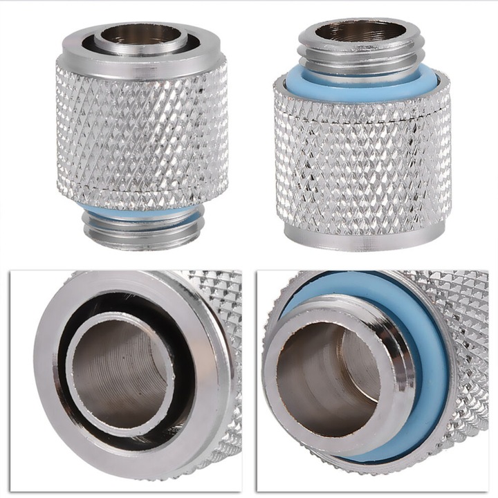 Fiting cu filet G1/4 pentru tuburi 9.5x12.7mm si 8x12mm, cu cap plat, cromat, 18x22mm
