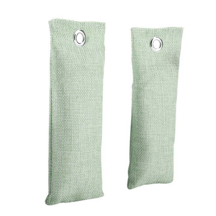 Set 2 saci odorizant bambus cu carbune, verde deschis, 7x18.5cm