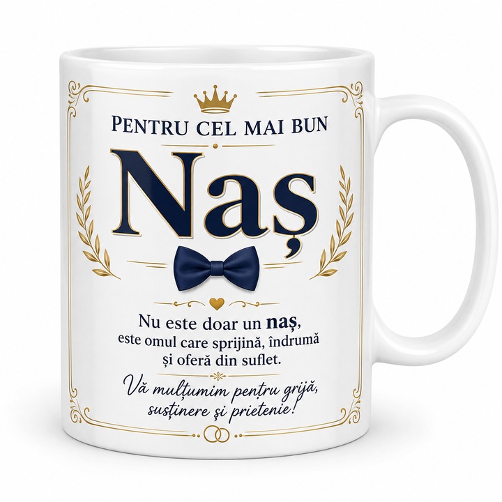 Cana Personalizata Cadou pentru Nas „Pentru cel mai bun Nas”, Ceramica, 330 ml, Mesaj Emotionant, Design Elegant, Alba