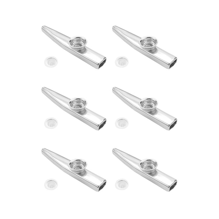 6 darabos alumínium Kazoo készlet, 30 darab, ezüst, 12x2.7x2.3cm