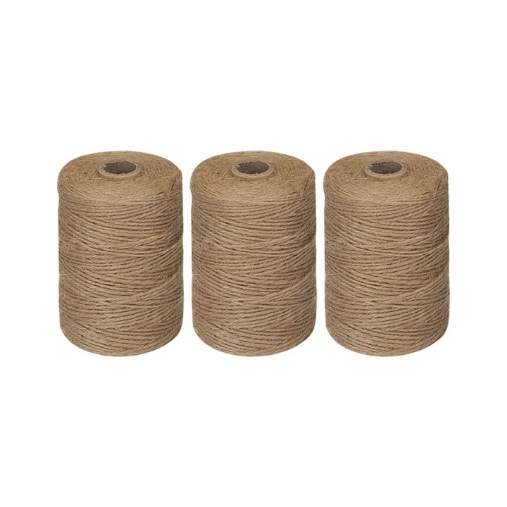 3 darab természetes juta zsinór készlet, 2mm vastagság, 200m, kender sárga