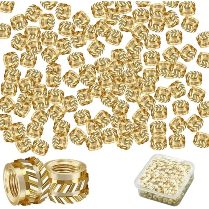 100 darab M3 menetes betét készlet, sárgaréz, hőálló, műanyaghoz, 3x mm