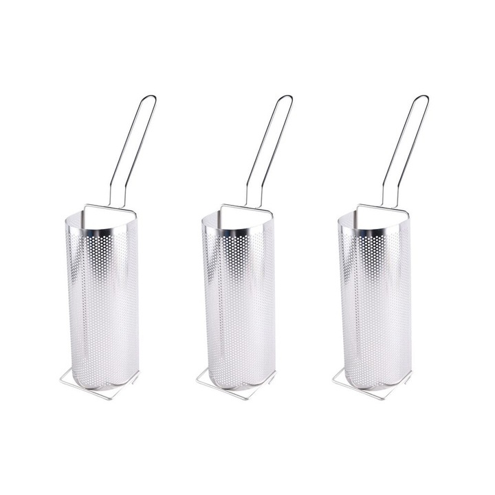 Set 3 cosuri prajit inox 30x12x11cm argintiu maner 21cm