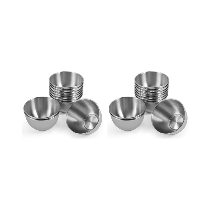 Set 20 boluri mici din otel inoxidabil, argintiu, 4x5x8.5cm, pentru sosuri si condimente
