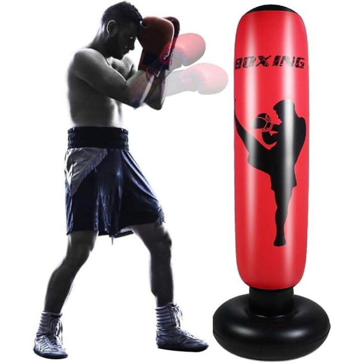 Boxzsák, 170cm, piros, PVC, önállóan álló, edzéshez és harcművészethez
