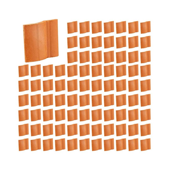 Set 400 buc placi miniatura pentru acoperis, lut, rosu caramiziu, 2x1.7cm