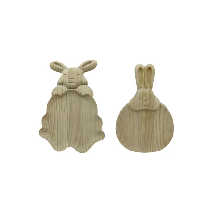 Set 2 tavi servire din lemn, iepuras, rustic, 30x20cm