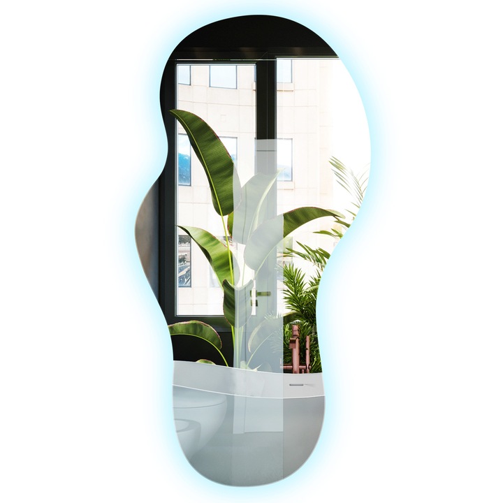 Prémium LED-Es Fürdőszobai Tükör, Decormat, Falra Modern Design Háttérvilágítással, Hideg (6500K), 45x90 cm, 010390550273000000000
