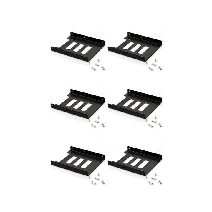 Set 6 Suporturi Hard Disk 2.5 la 3.5 inch, negru, 48 suruburi