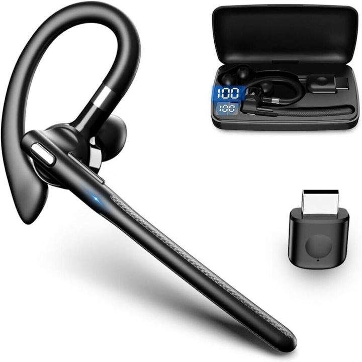 Vezeték nélküli fejhallgató mikrofonnal, Bluetooth 5.3, 180 óra üzemidő, fekete, 70x45x30mm