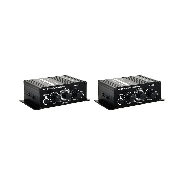 2 csatornás teljesítményerősítő, 20W x2, alumínium, fekete, 12V, 2 db-os készlet