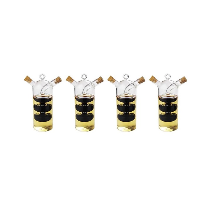 Set 4 sticle condimente sticla transparenta 15x6cm dublu strat