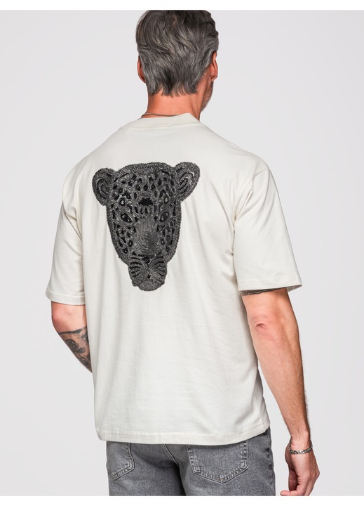Férfi T-shirt loose fit, rövid ujjú, állatmintás díszítéssel OM-TSCT-0279, Fehér