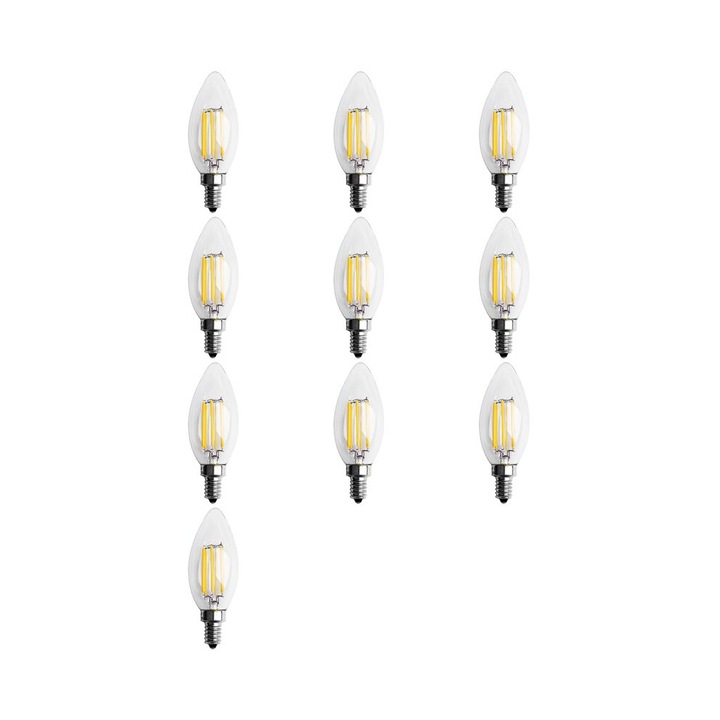 10 db E12 6W LED izzó készlet, filament, meleg fehér, 10x3.5cm