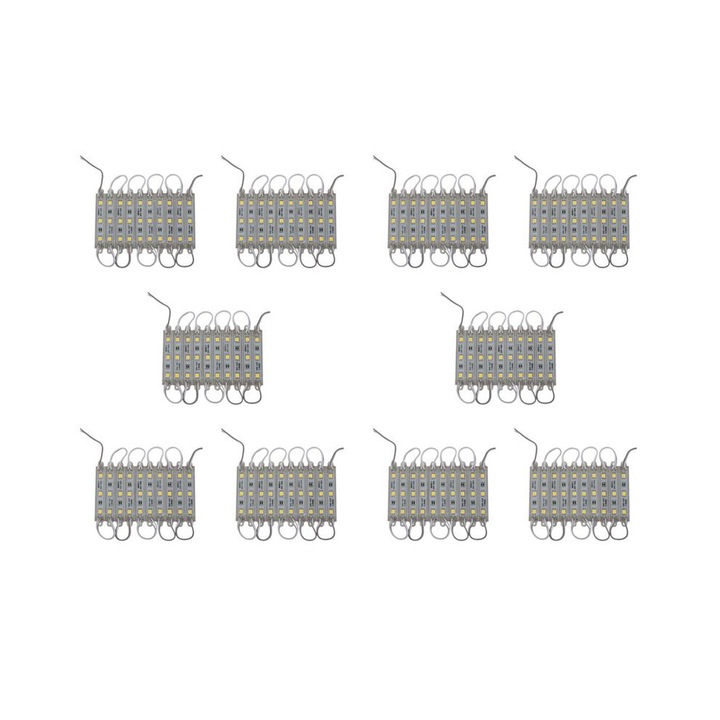 Set benzi LED 5050 3 LED, alb cald, 12V, 1.5W, 10x10pcs, IP68, 120°