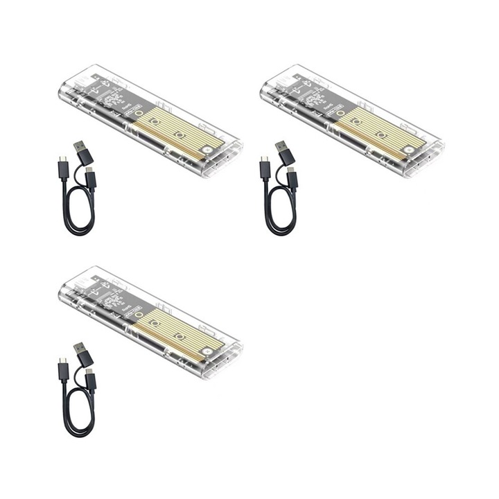 Set 3 carcase M.2 SSD, transparent, USB Type-C, 10Gbps, PC