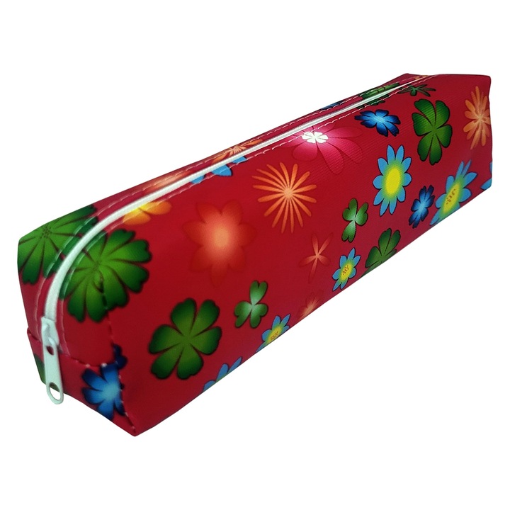 Penar tip borseta cu 1 fermoar, flori, rosu 19.5x6x3.5 cm