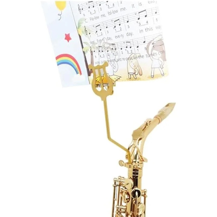 Suport partitura saxofon alto tenor, clema aurie, portabil