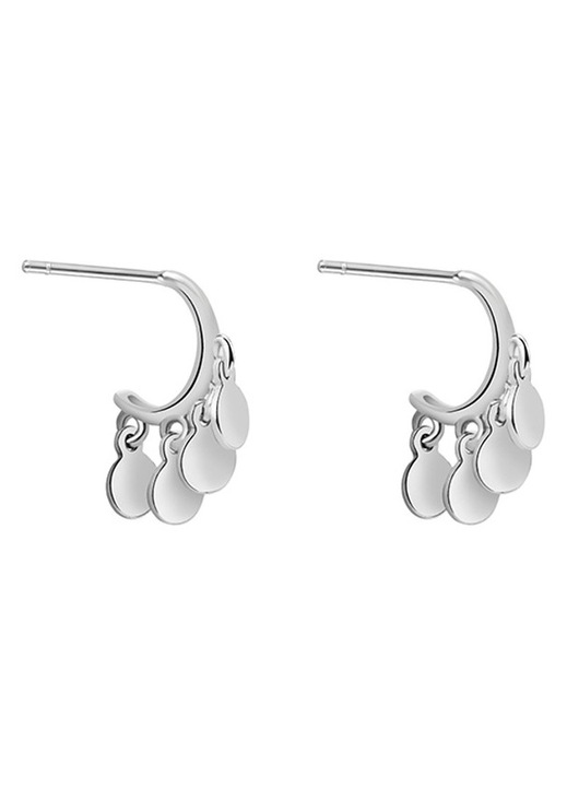 Cercei mici cu disc C, design feminin, cercei mici cu ciucuri, cercei
