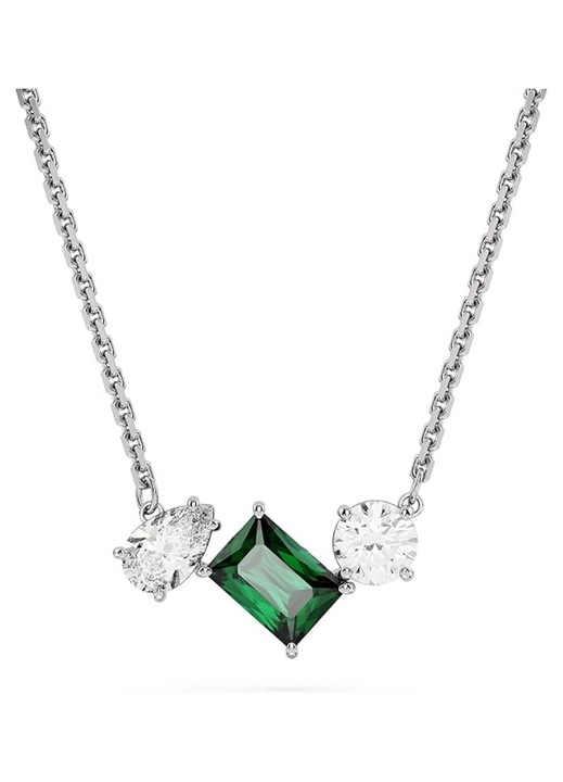 Zöld köves és gyémántos choker nyaklánc, ünnepi ajándék, egyedi design, 38 cm, zöld