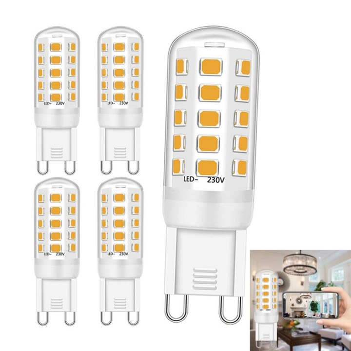 5 db G9 LED izzó készlet 3,5W meleg fehér 3000K 400lm 360° 20x4cm