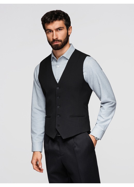 Мъжка жилетка slim fit с две джобчета и регулируем гръб V65, Черен, L