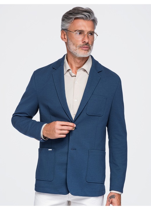 Мъжко сако slim fit с три джоба и класически отворени лапи M165, Син