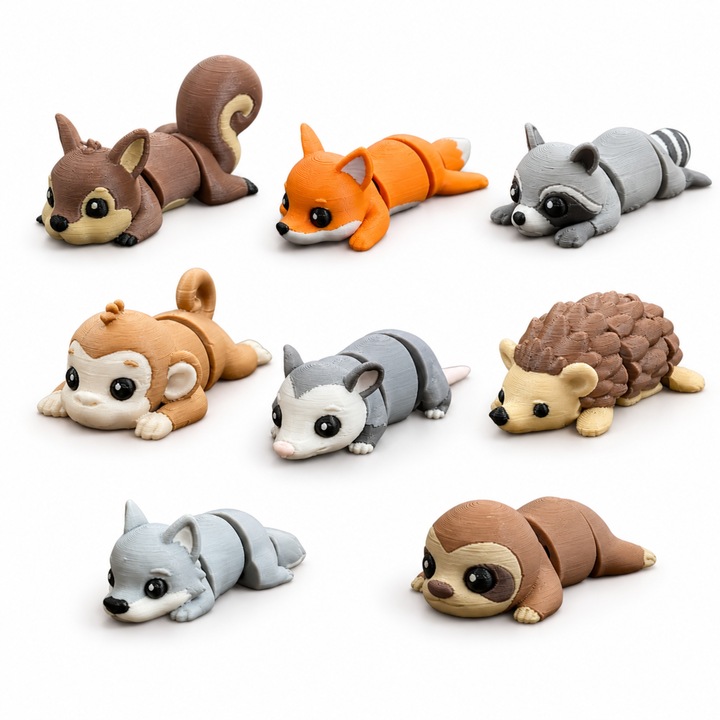 Set 8 Micro Figurine Forest, animale articulate printate 3D in Romania, colectie educativa, Colectia Flexies, 40 mm