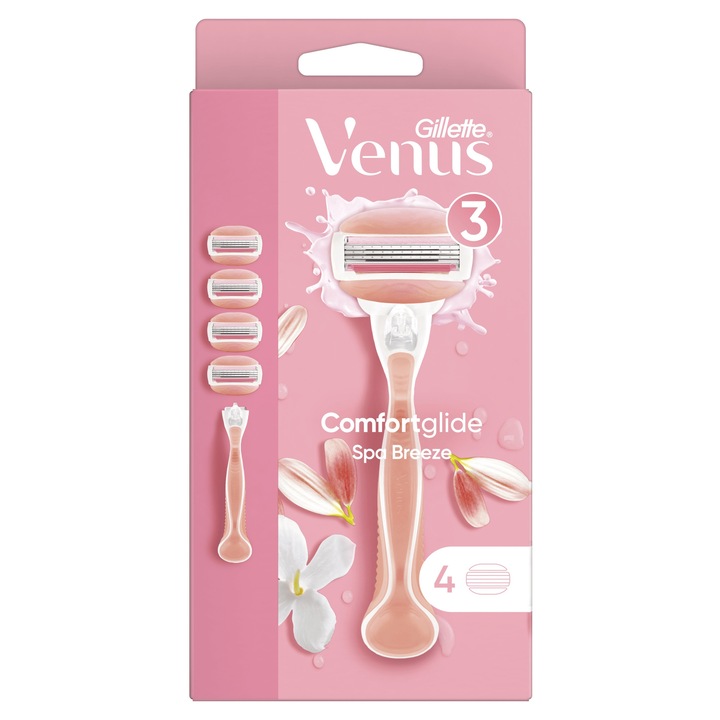 Venus Comfortglide Spa Breeze borotva, 3 penge, fehér tea gél, 4 tartalék